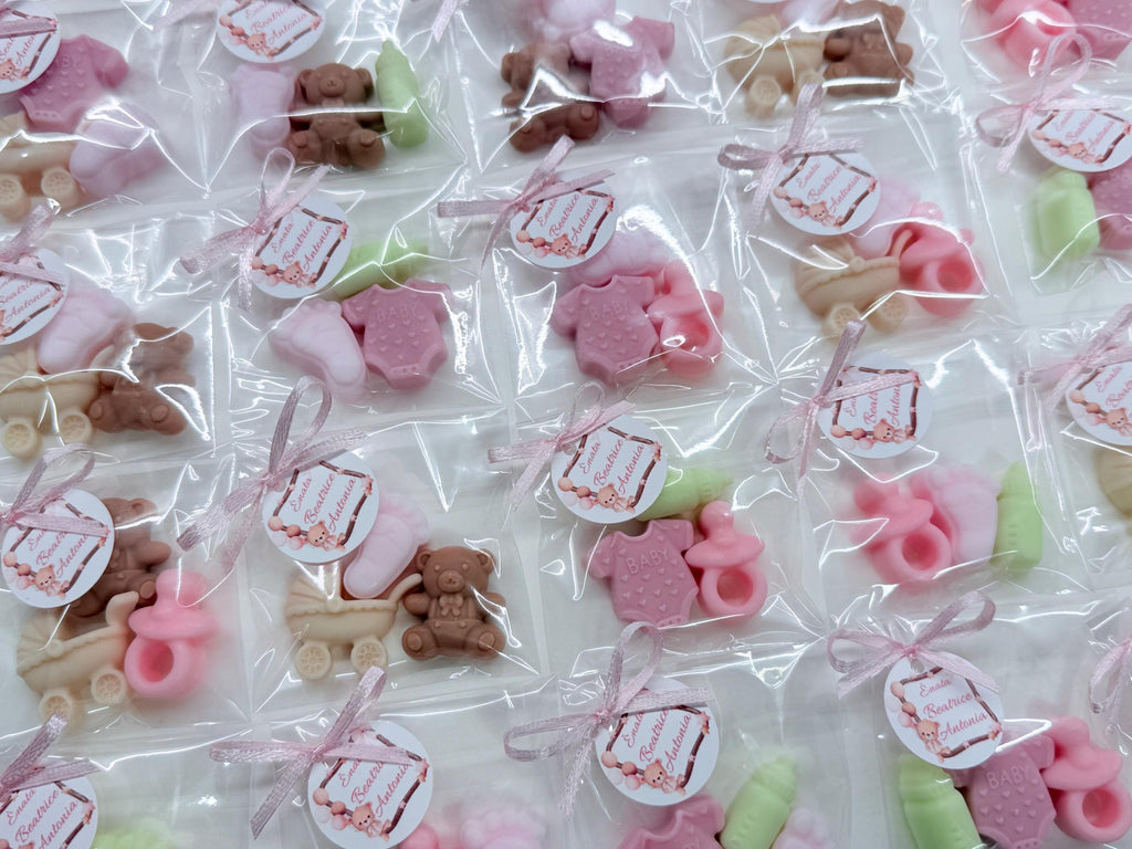 Mix of 3 mini BIRTH soaps with clear bag and personalized tag