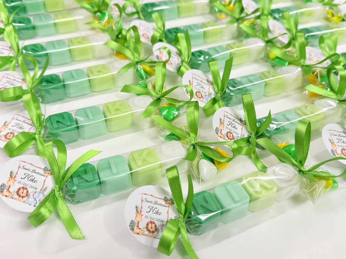 SAPONE-BOMBONIERA "NOME" PERSONALIZZABILE + CONFETTI