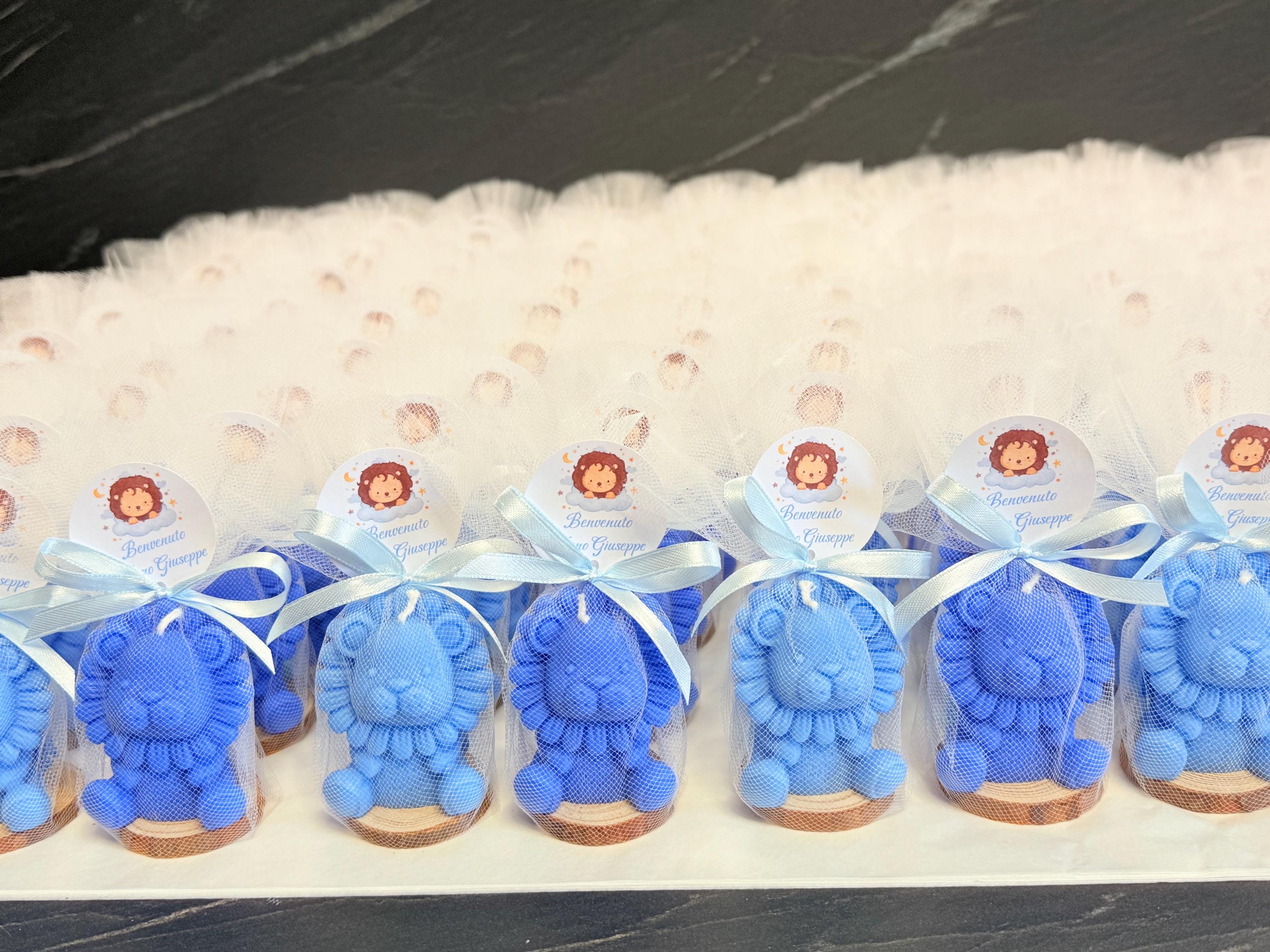 CANDELA "LEONCINO" Inodore con tulle e tag personalizzato