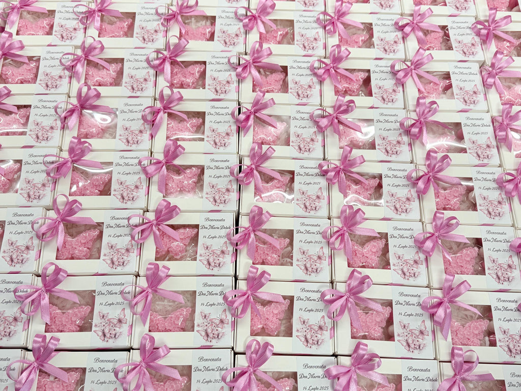 SAPONE "FARFALLINA FLOREALE"  scatola con finestra, confetti e Tag Personalizzato