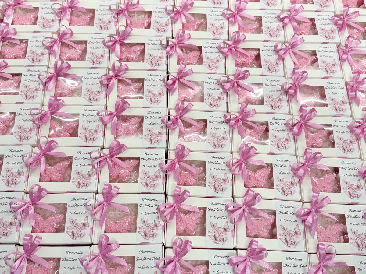 SAPONE "FARFALLINA FLOREALE"  scatola con finestra, confetti e Tag Personalizzato