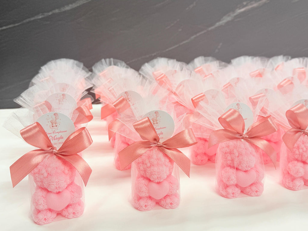 "BEAR CUB" UNSCENTED CANDLE with tulle and personalized tag