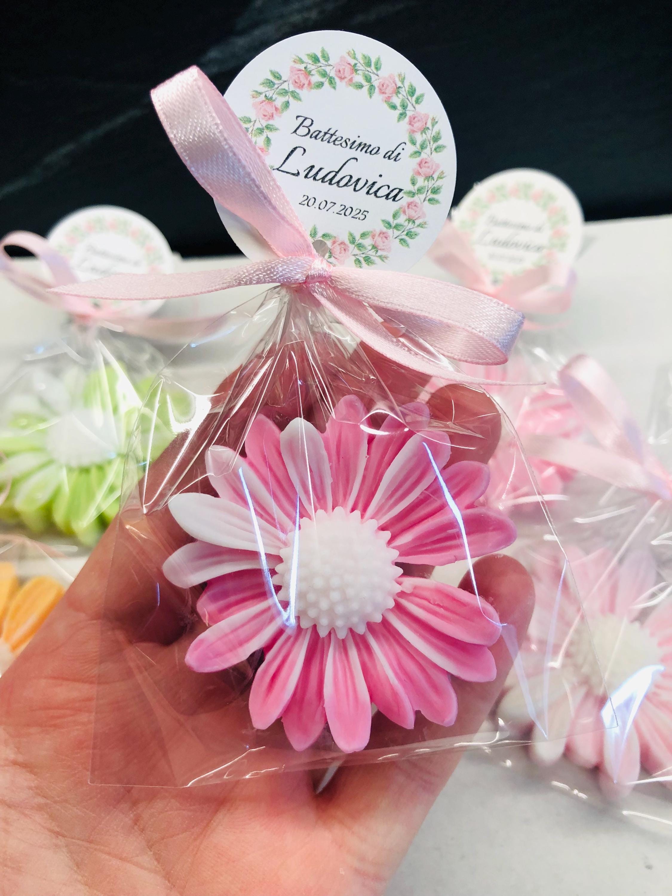 SAPONE "MARGHERITA SFUMATA"  con sacchetto trasparente e tag personalizzato