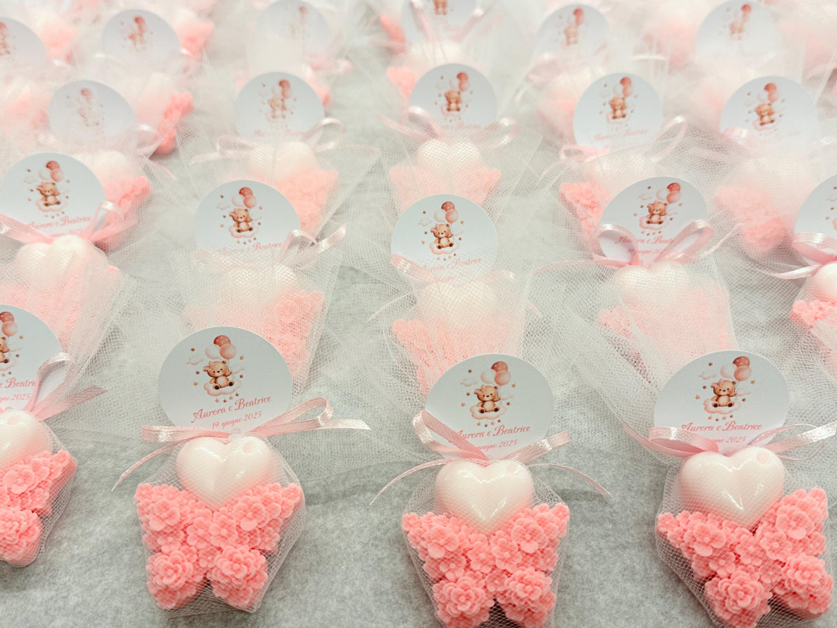 SAPONE "FARFALLINA FLOREALE + CUORICINO" con tulle e tag grande personalizzato