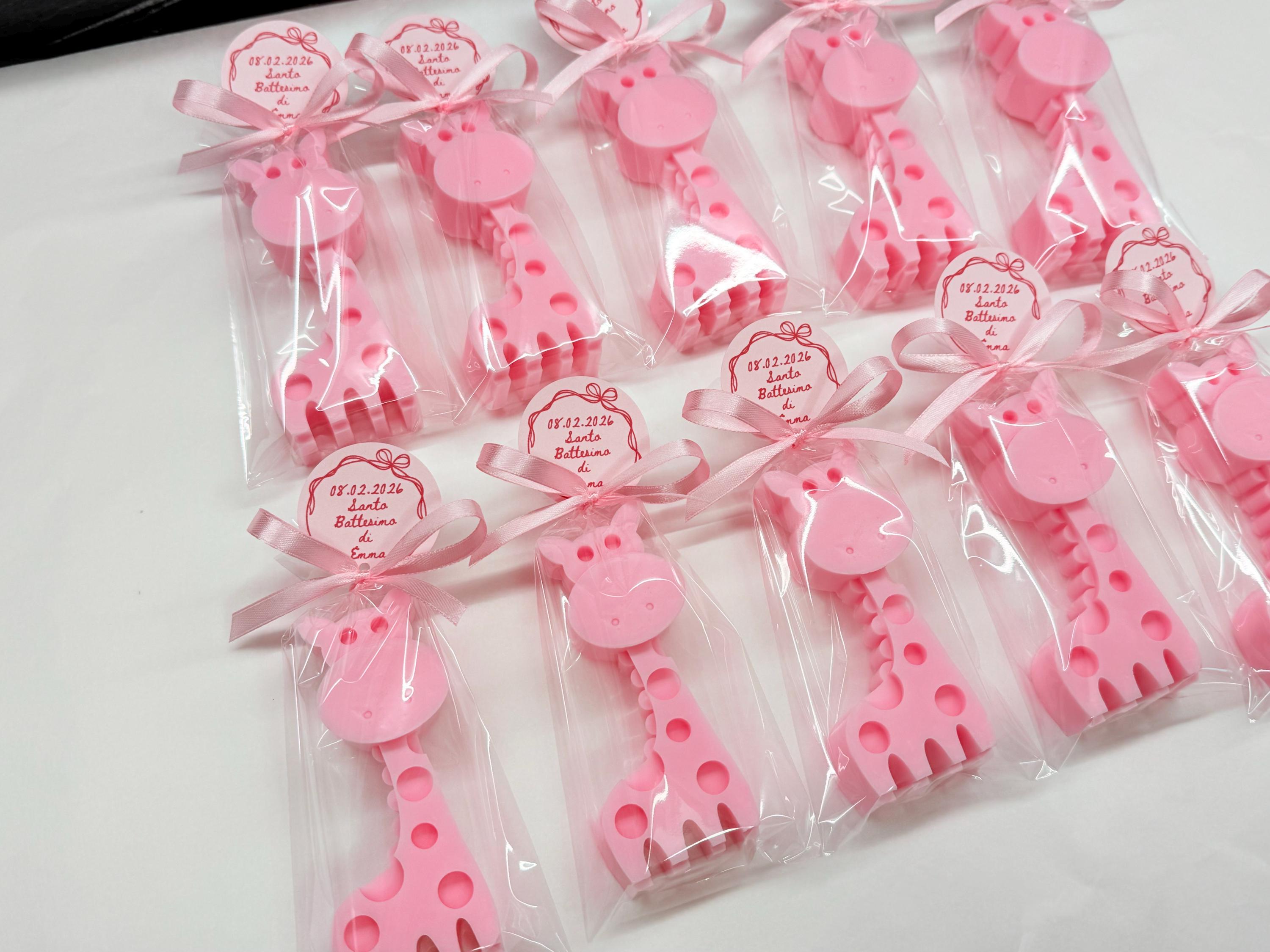 Savons GIRAFFE avec sachet transparent et étiquette personnalisée/baptême/baby shower/naissance/SAFARI/anniversaire enfants