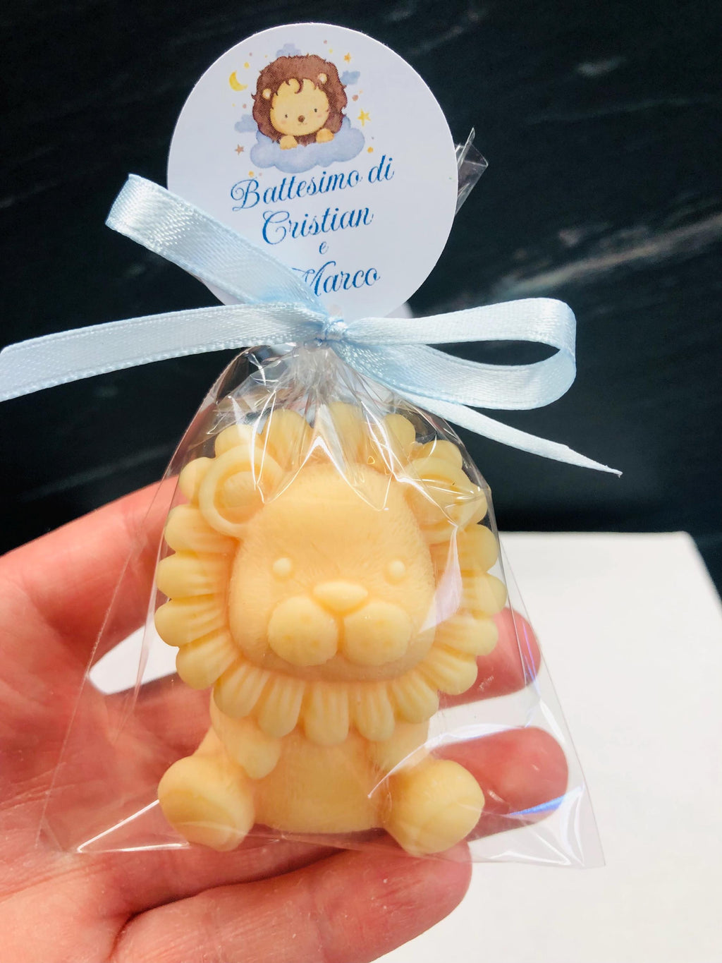 Bougie LEONCINO INODORE avec sachet transparent /dragées baptême/naissance/Safari/baby shower/anniversaire enfants/communion/confirmation