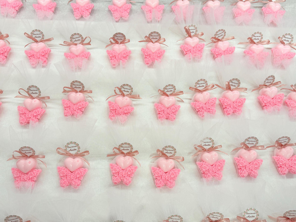 SAPONE "FARFALLINA FLOREALE + CUORICINO" con tulle e tag piccolo personalizzato