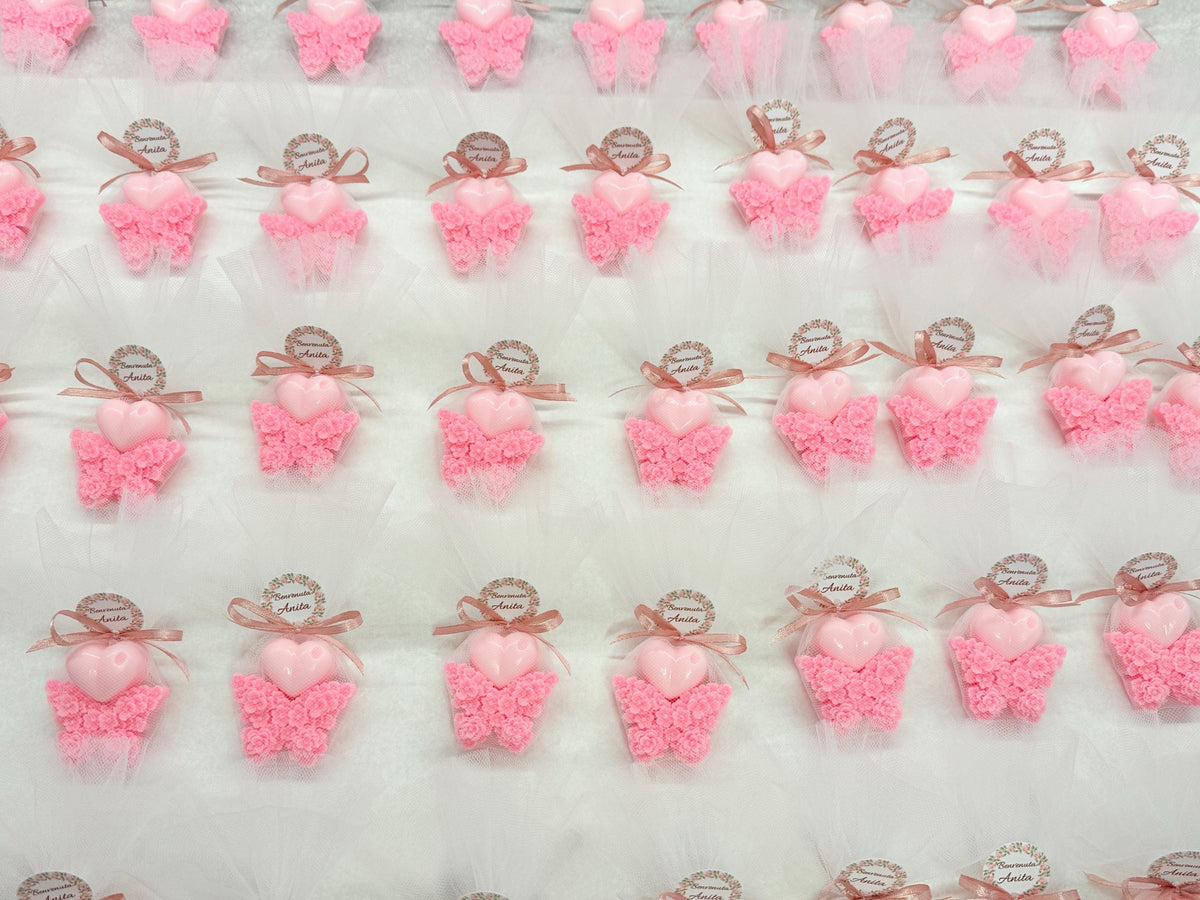 SAPONE "FARFALLINA FLOREALE + CUORICINO" con tulle e tag piccolo personalizzato