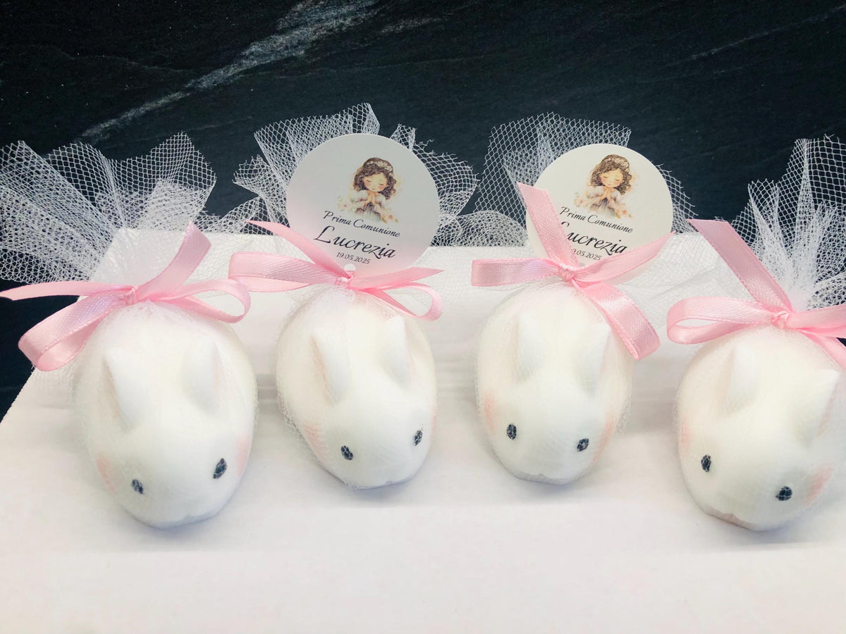 SAPONE "CONIGLIETTO" PERSONALIZZATO con tulle e tag personalizzato