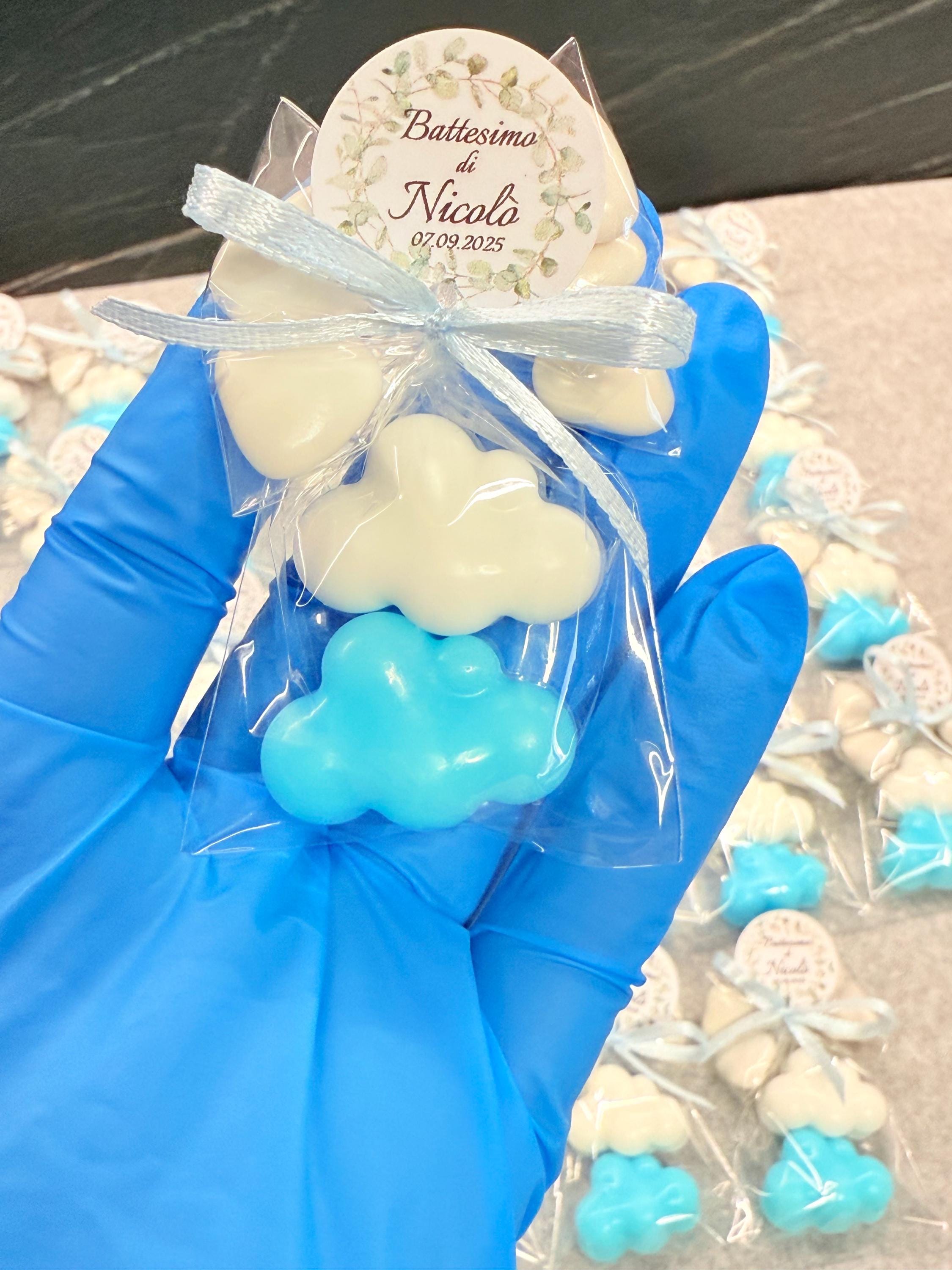 "2 NUVOLETTE" SOAP with transparent bag, 5 heart-shaped confetti, and personalized tag