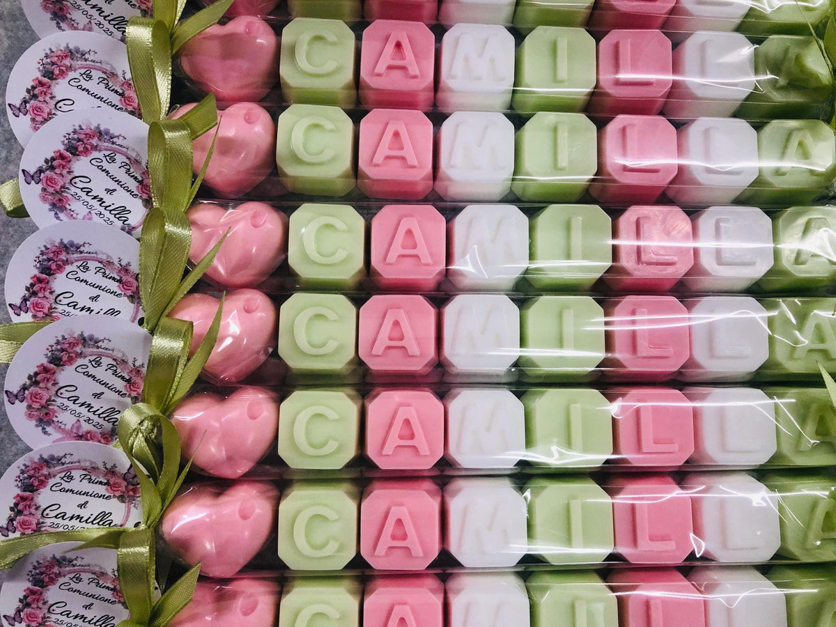 SAPONE-BOMBONIERA "NOME + CUORICINO" PERSONALIZZABILE