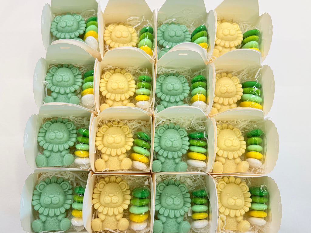 SAVON LIONCEAU PERSONNALISÉ avec boîte et dragées/bonbonnières baptême/naissance/anniversaire enfants/baby shower/Safari/cadeau pour invités