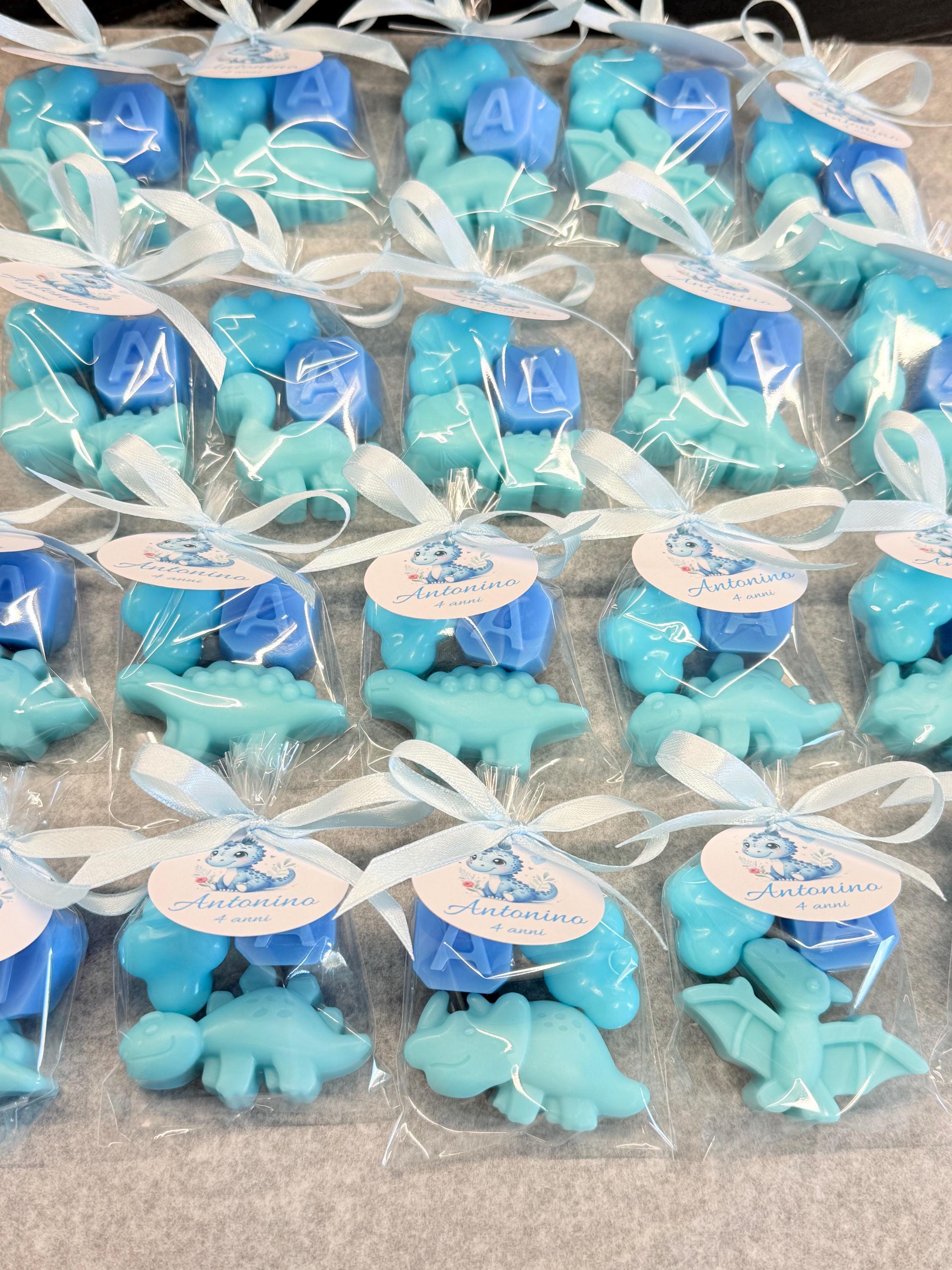 MÉLANGE de 3 SAVONNETTES avec sachet transparent/dragées baptême/naissance/baby shower/anniversaire enfants/dinosaure/nuage/lettre/