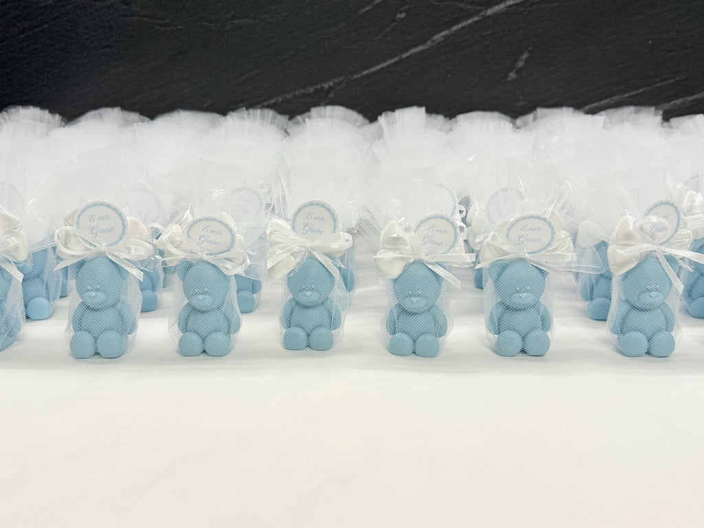 Sapone "ORSETTO" con tulle, 5 Confetti cuoricino e tag personalizzato