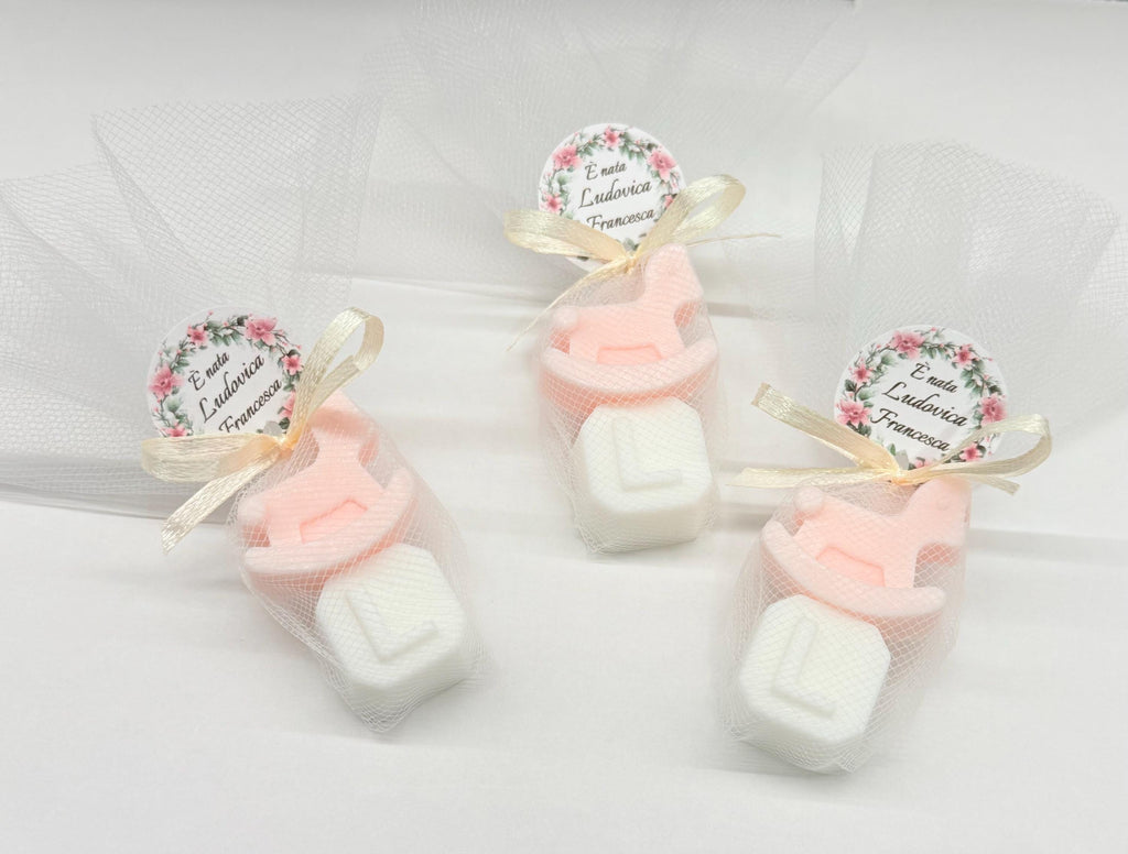 MINI SOAP "ROCKING HORSE + LETTER" with tulle and personalized tag
