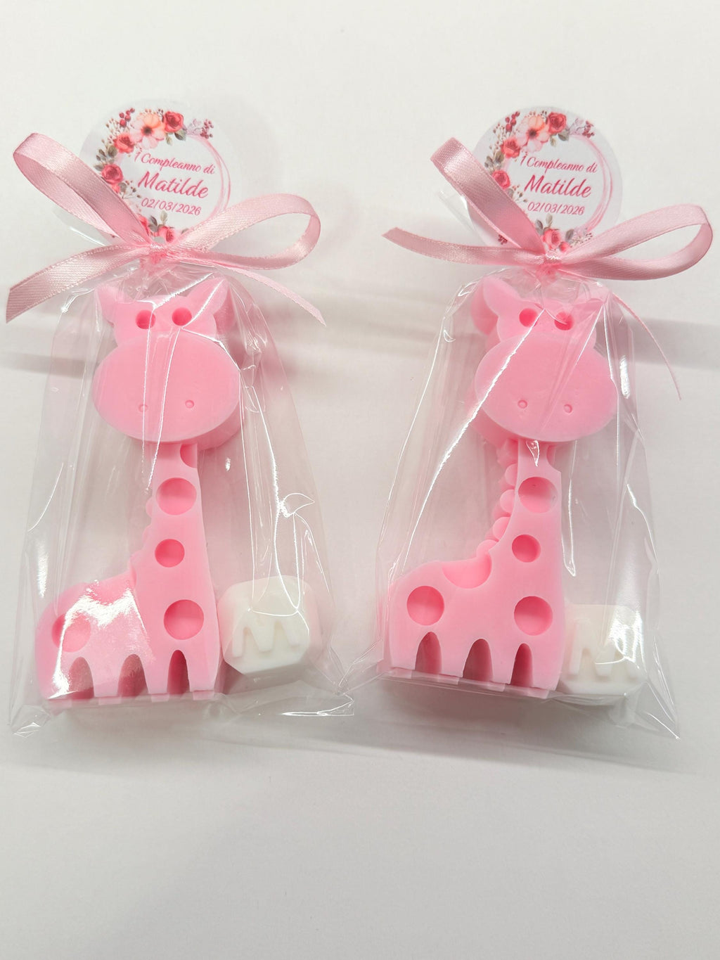 SAPONE "GIRAFFA + LETTERA" con sacchetto trasparente e tag personalizzato