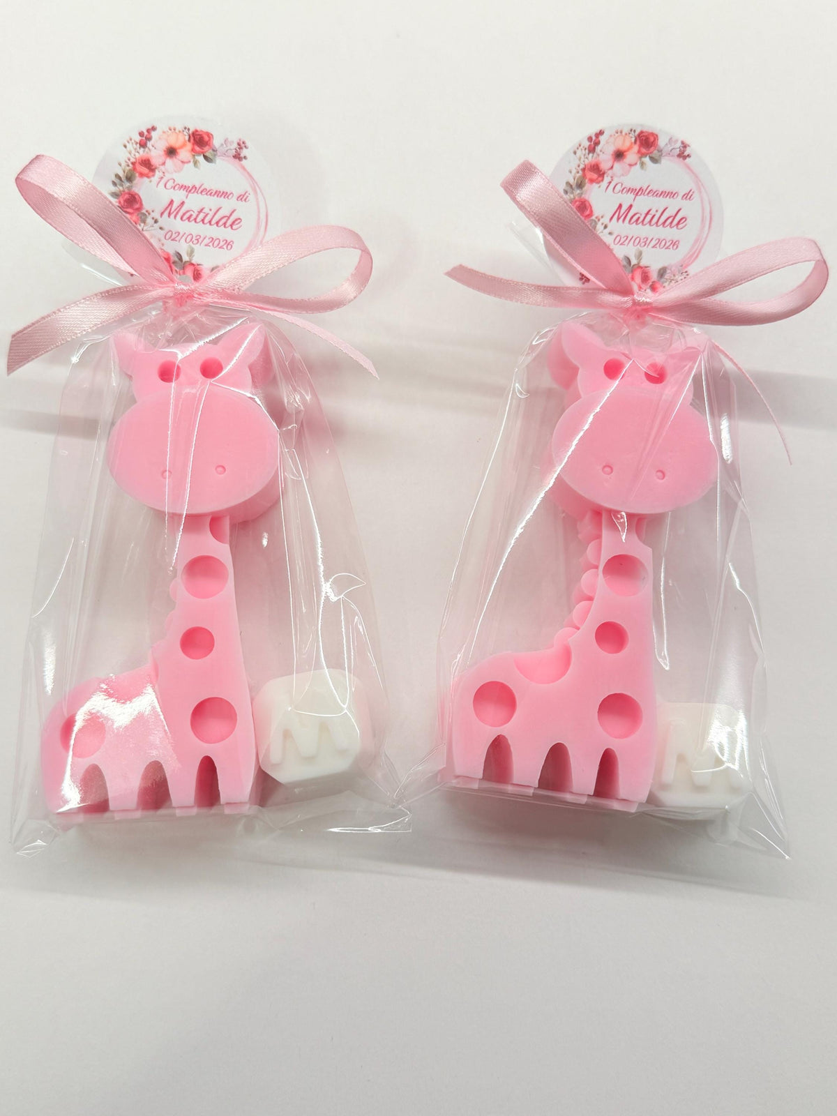 SAPONE "GIRAFFA + LETTERA" con sacchetto trasparente e tag personalizzato