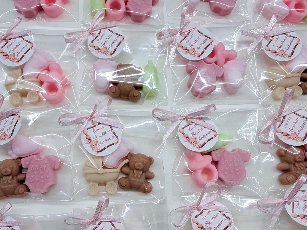 Mix of 3 mini BIRTH soaps with clear bag and personalized tag