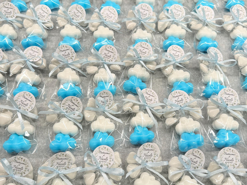 "2 NUVOLETTE" SOAP with transparent bag, 5 heart-shaped confetti, and personalized tag