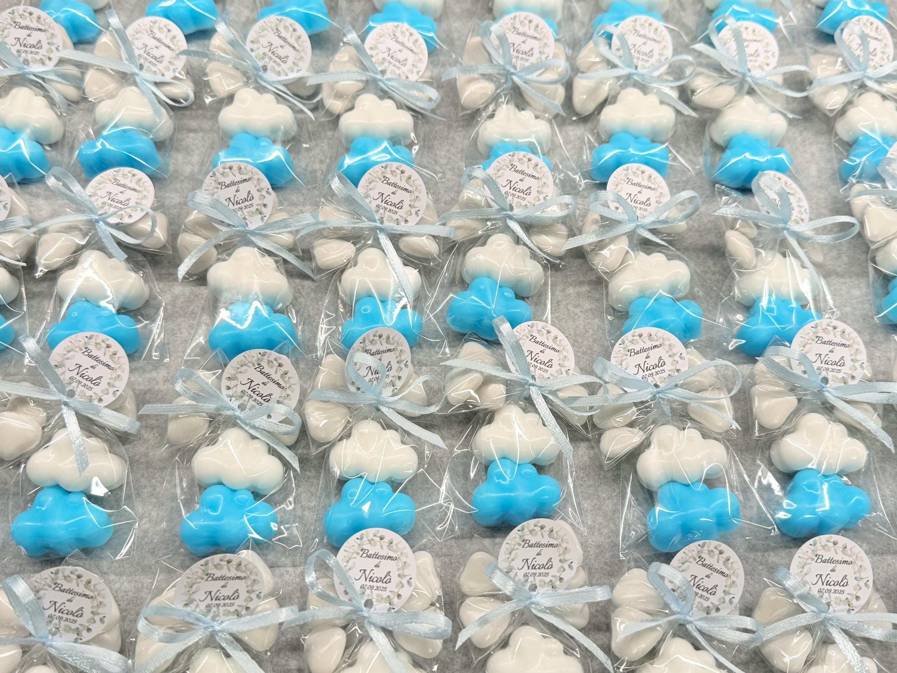 "2 NUVOLETTE" SOAP with transparent bag, 5 heart-shaped confetti, and personalized tag