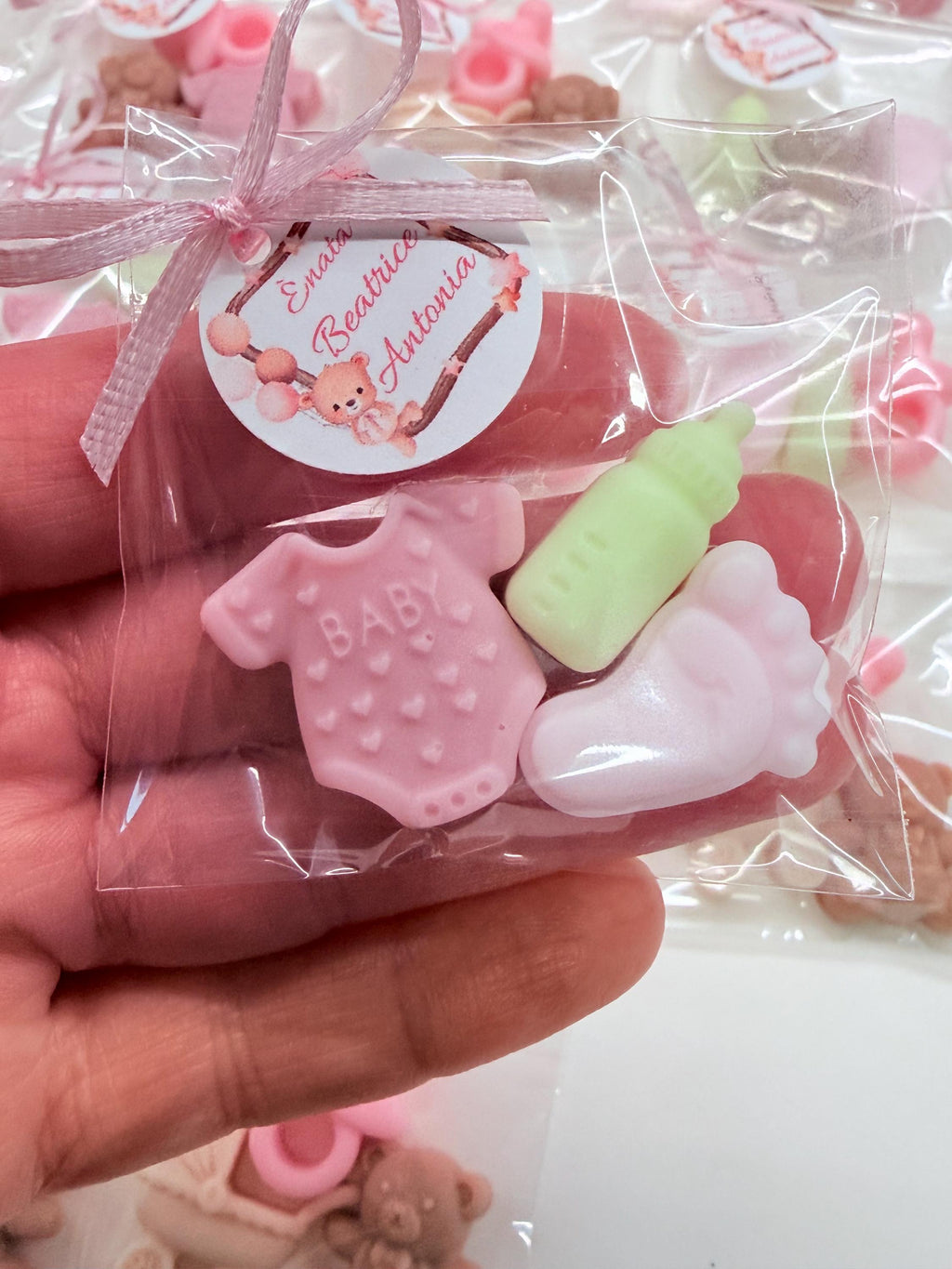 Mix of 3 mini BIRTH soaps with clear bag and personalized tag