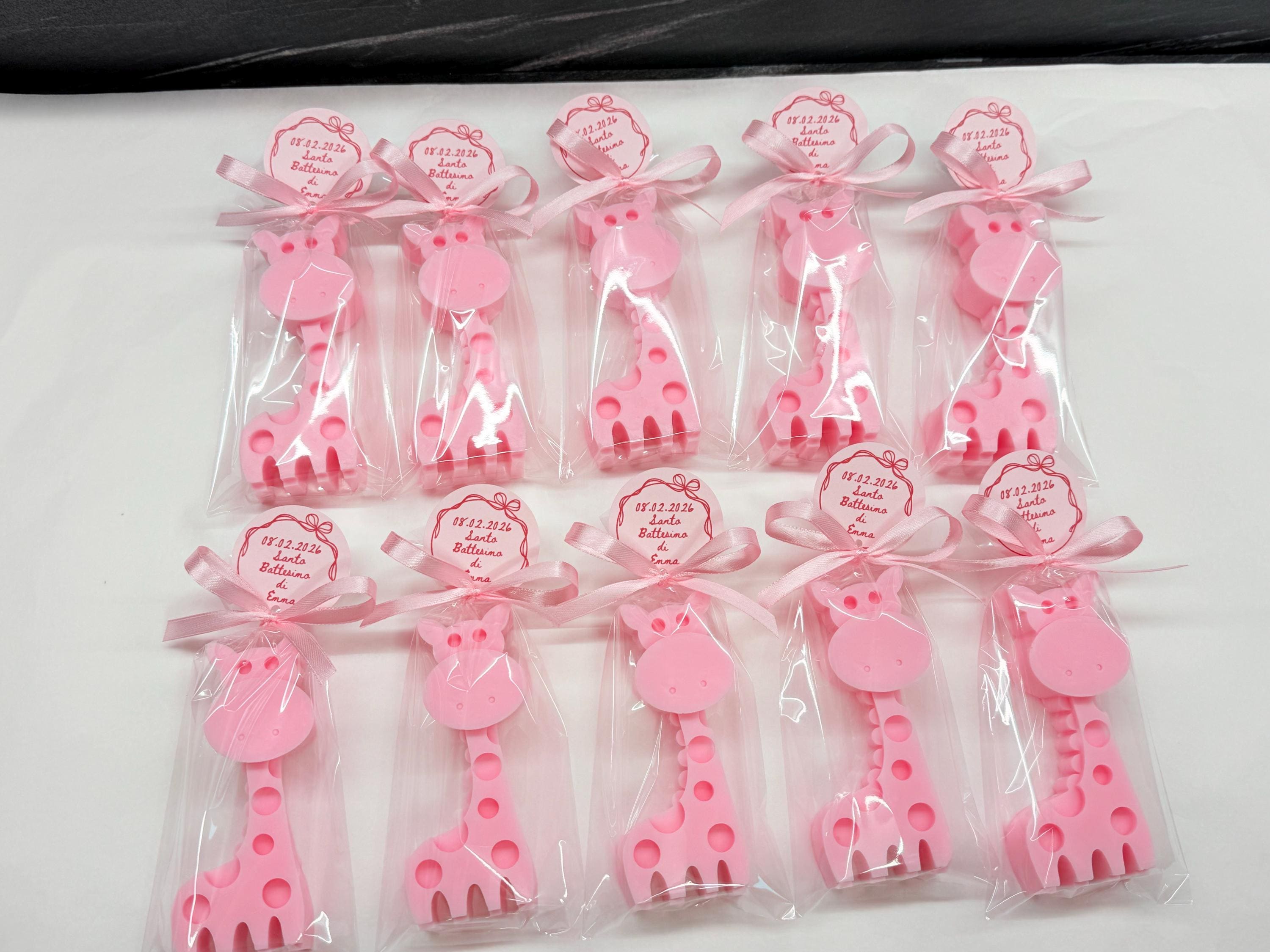 Savons GIRAFFE avec sachet transparent et étiquette personnalisée/baptême/baby shower/naissance/SAFARI/anniversaire enfants