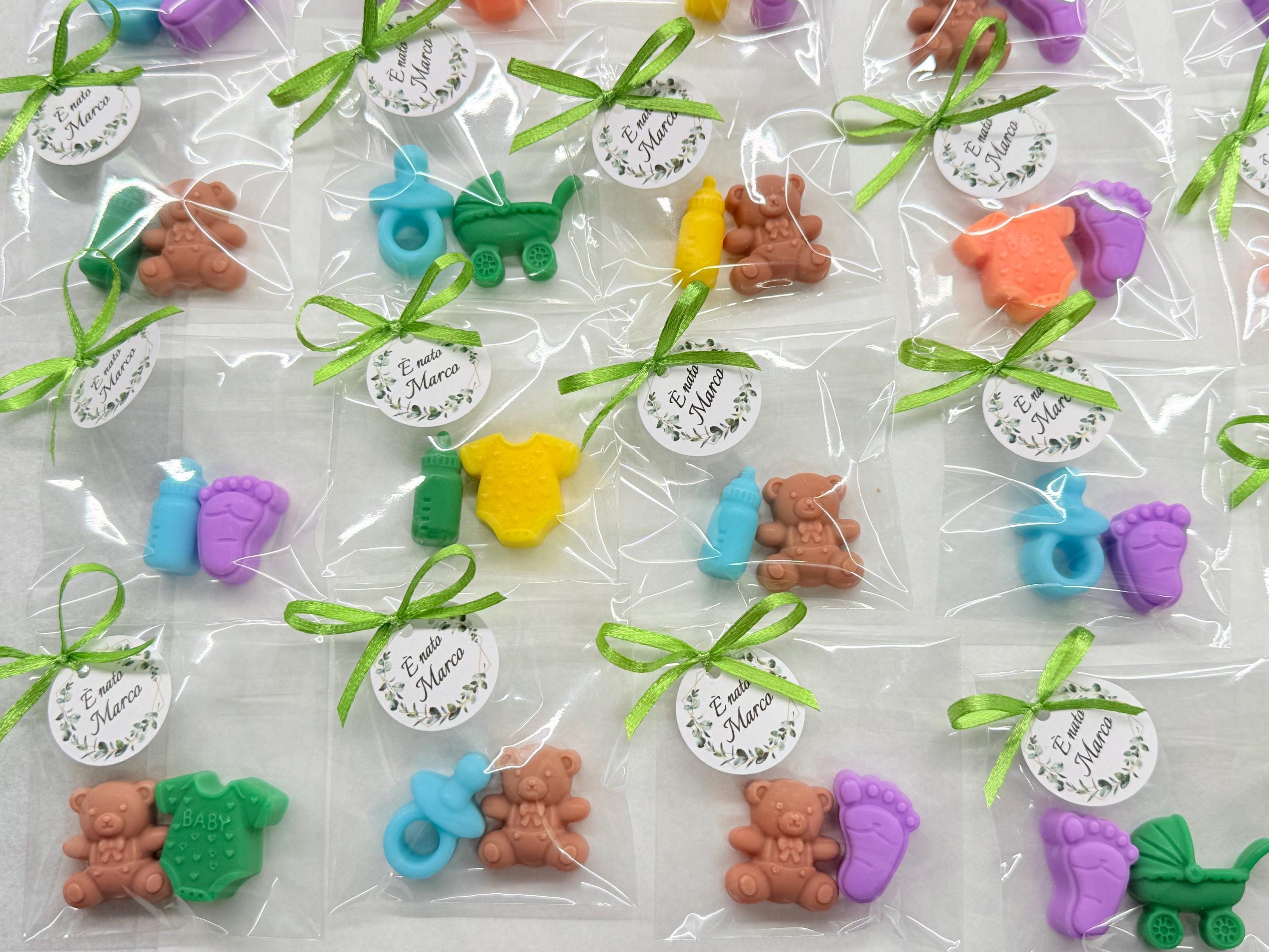 Lot de mini-savons "Naissance" avec sachet transparent et étiquette personnalisée