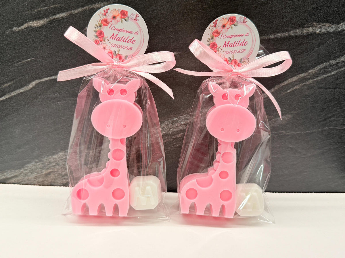 SAPONE "GIRAFFA + LETTERA" con sacchetto trasparente e tag personalizzato