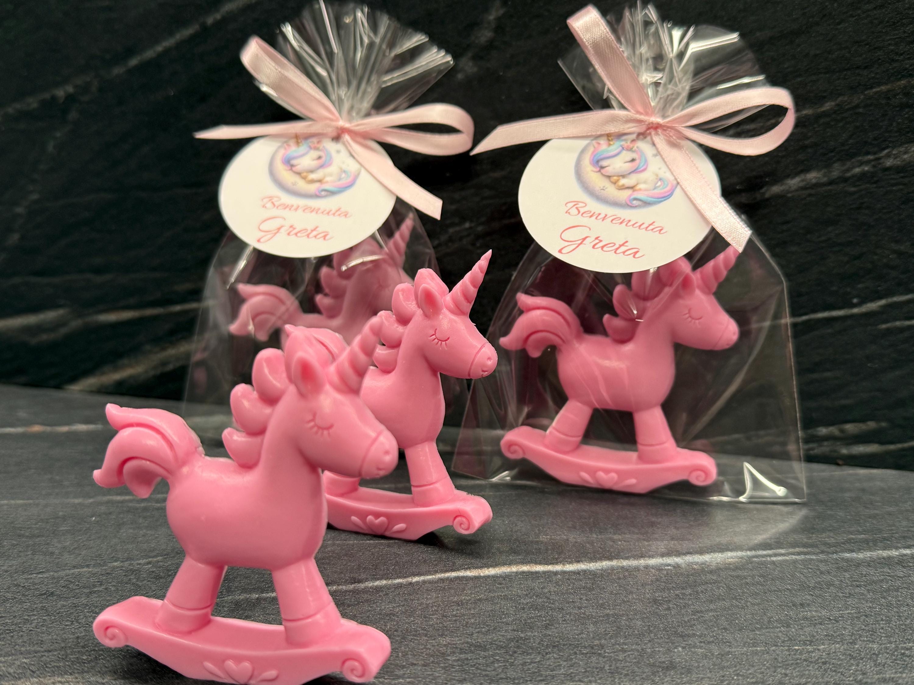 SAPONE UNICORNO a DONDOLO con sacchetto trasparente e tag personalizzato