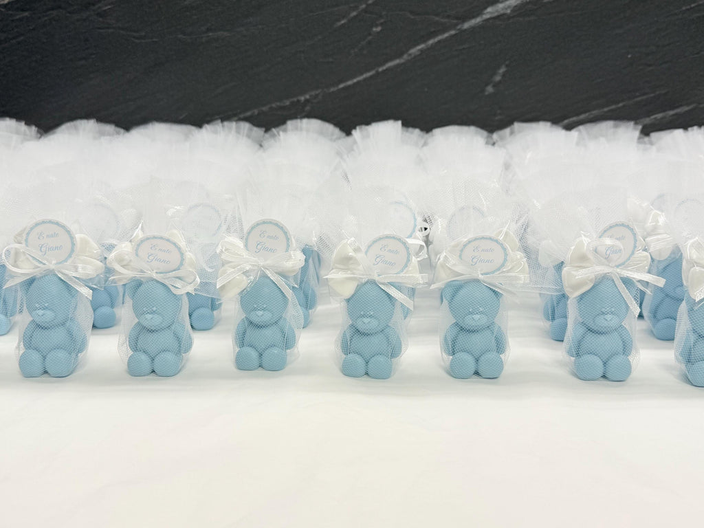 Sapone "ORSETTO" con tulle, 5 Confetti cuoricino e tag personalizzato