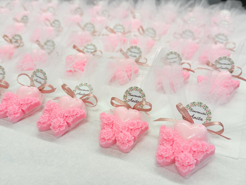 SAPONE "FARFALLINA FLOREALE + CUORICINO" con tulle e tag piccolo personalizzato