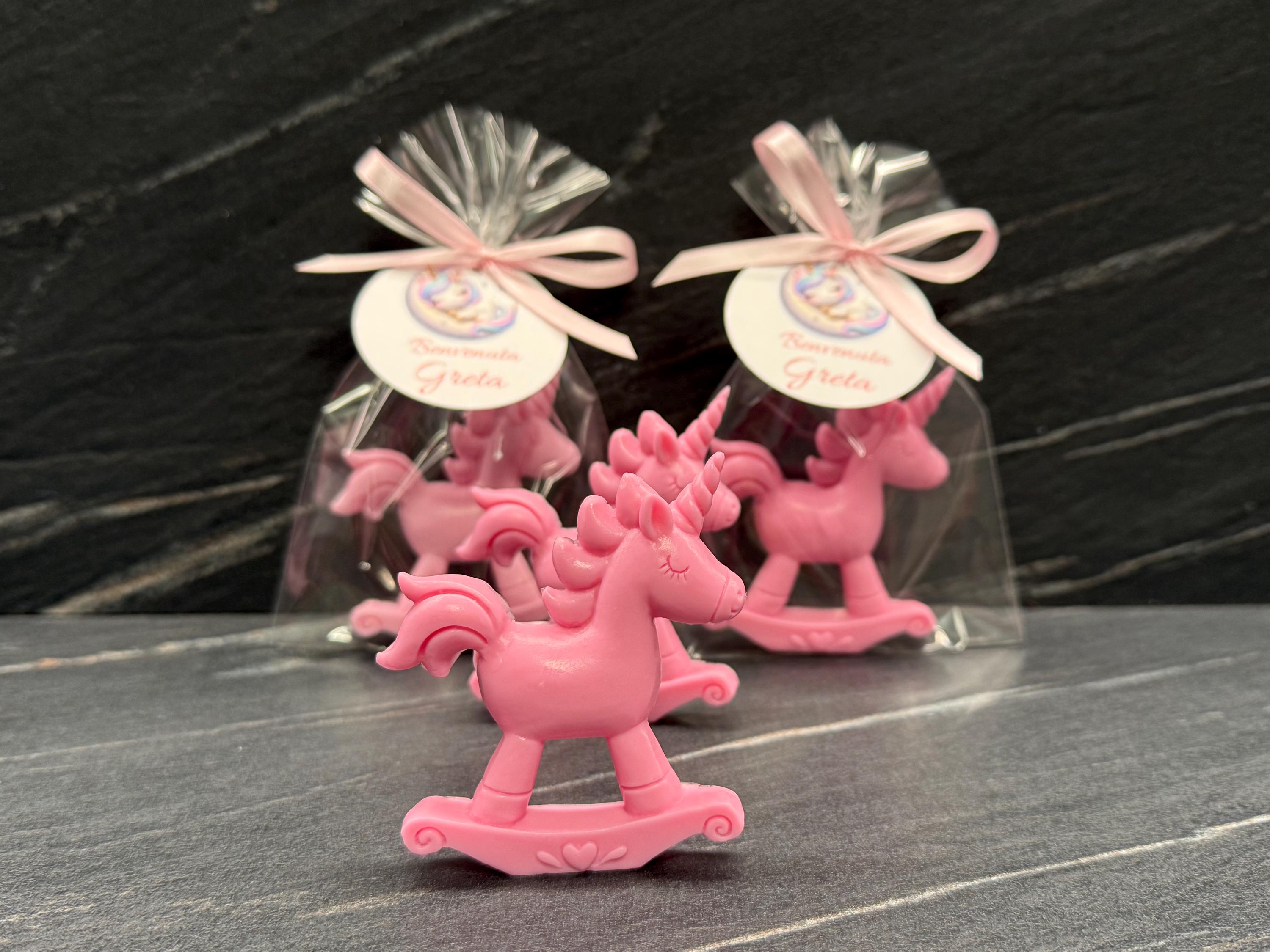 SAPONE UNICORNO a DONDOLO con sacchetto trasparente e tag personalizzato