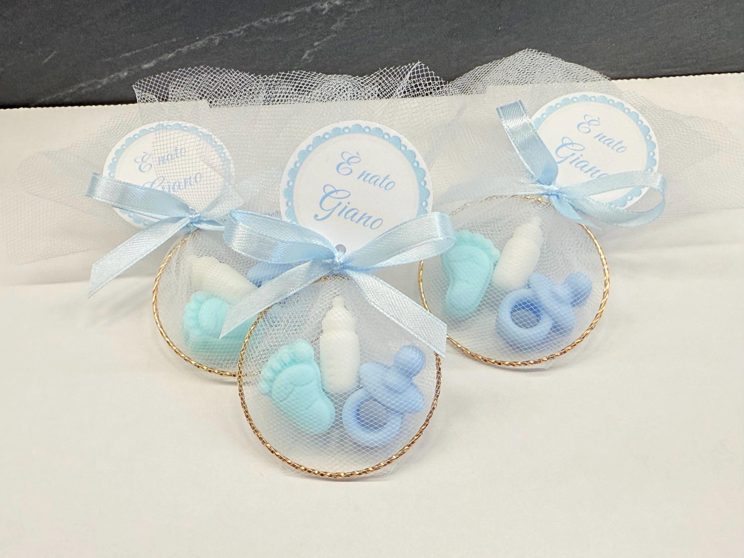Mini savon "NAISSANCE" avec cercle, tulle et étiquette personnalisée