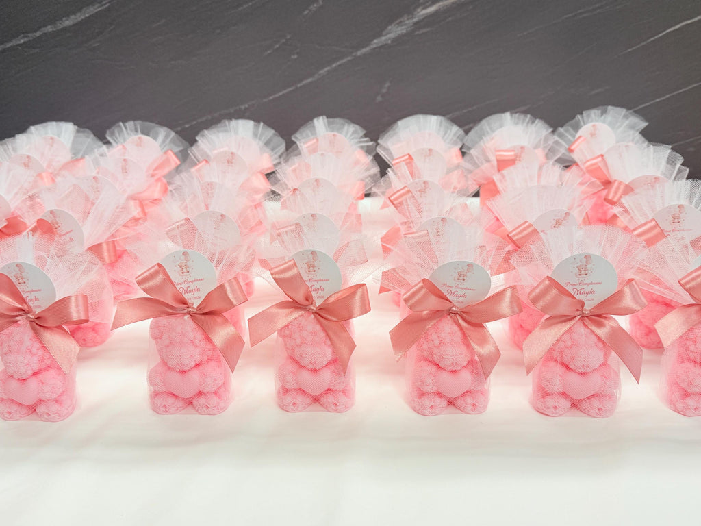 "BEAR CUB" UNSCENTED CANDLE with tulle and personalized tag