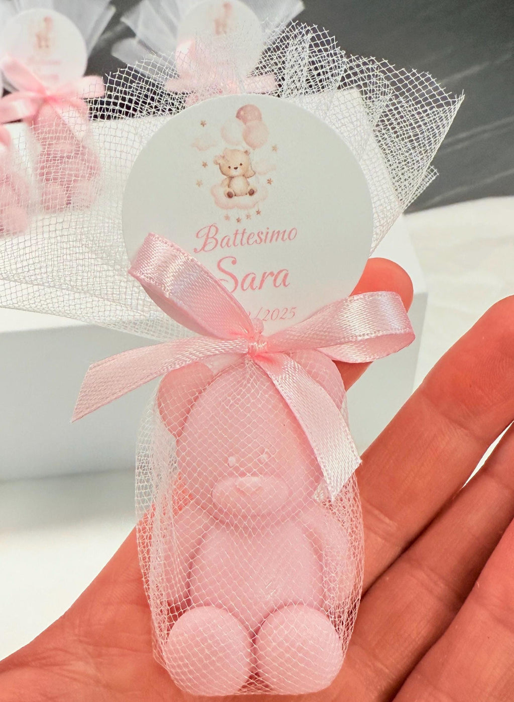 SAPONE "ORSETTO" con tulle e tag personalizzato