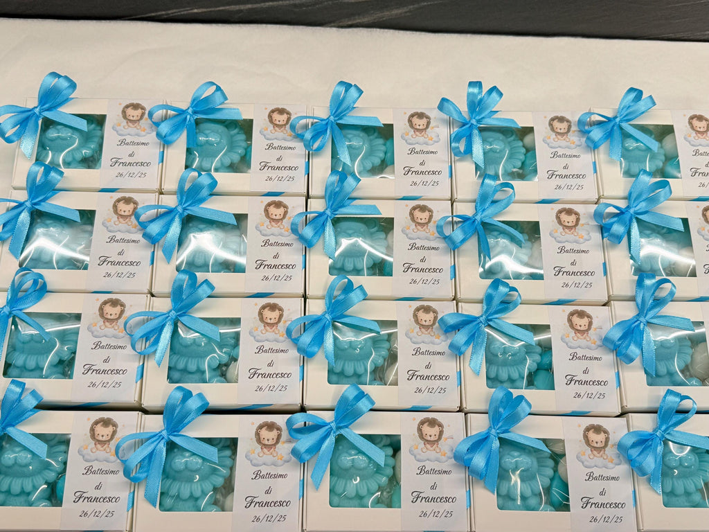 SAVON LIONCEAU PERSONNALISÉ avec boîte et dragées/bonbonnières baptême/naissance/anniversaire enfants/baby shower/Safari/cadeau pour invités