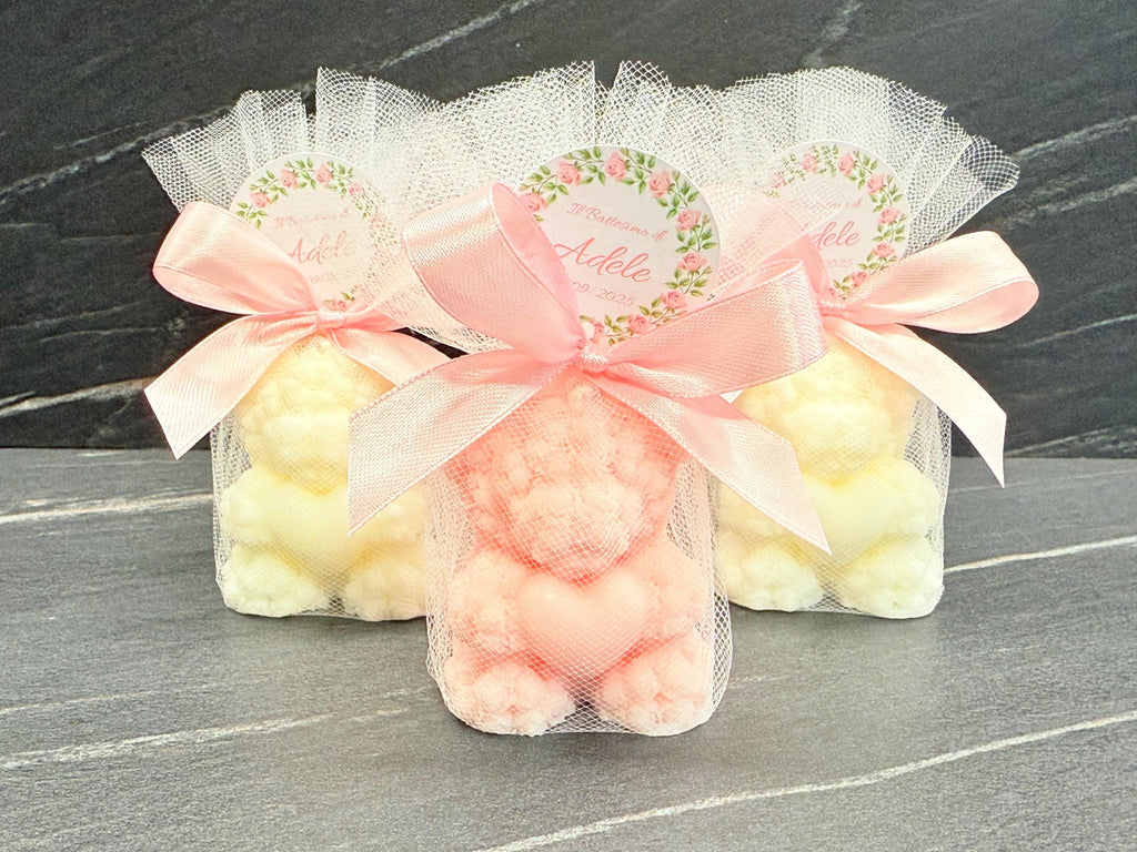 SCENTED "TEDDY BEAR" CANDLE with tulle and personalized tag