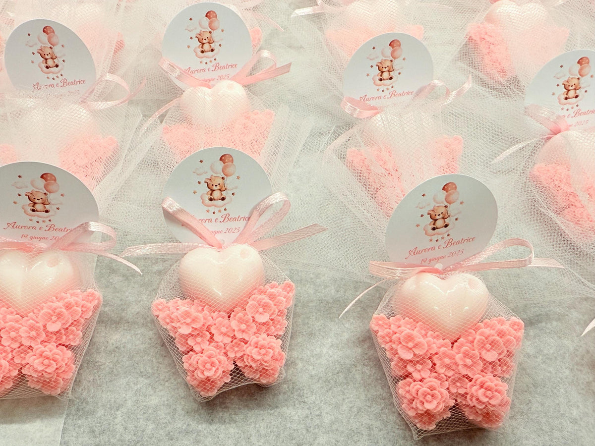 SAPONE "FARFALLINA FLOREALE + CUORICINO" con tulle e tag grande personalizzato