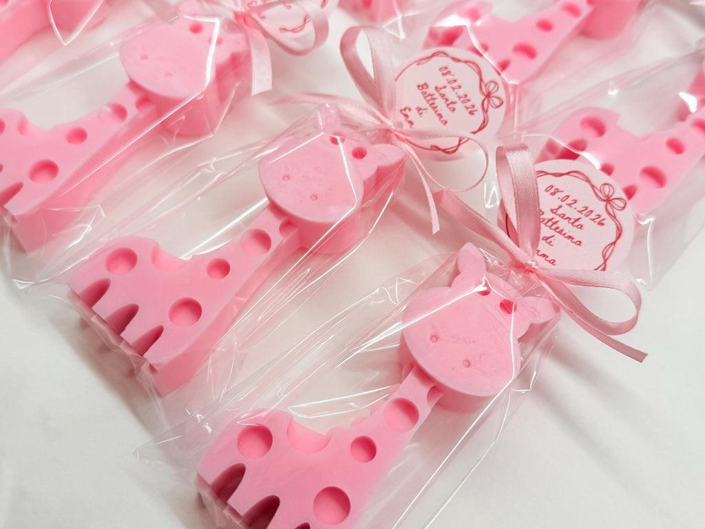 Savons GIRAFFE avec sachet transparent et étiquette personnalisée/baptême/baby shower/naissance/SAFARI/anniversaire enfants