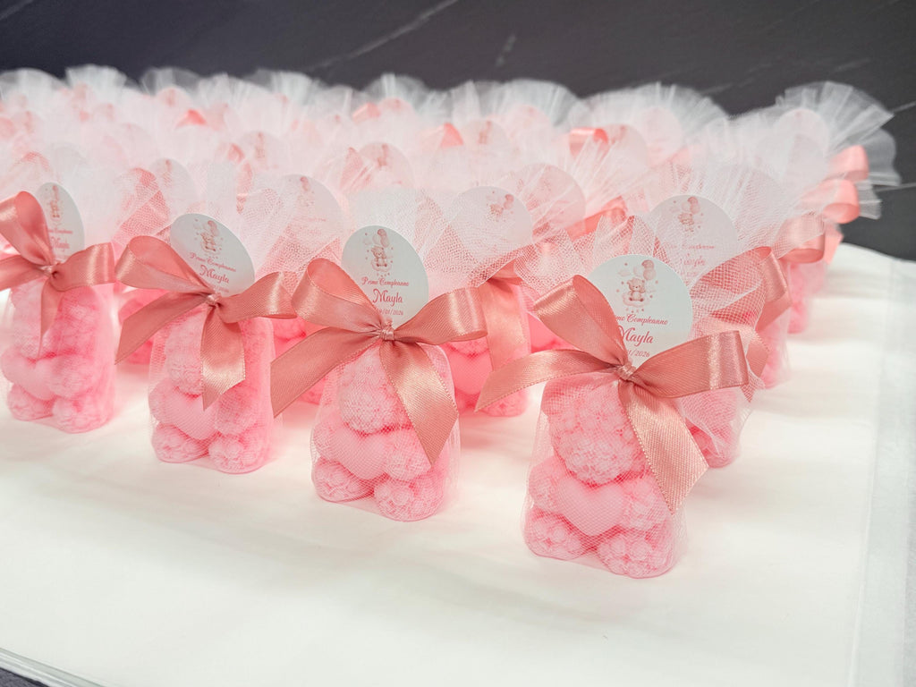 "BEAR CUB" UNSCENTED CANDLE with tulle and personalized tag