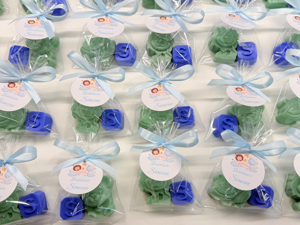 SAVON "PETITS ANIMAUX + LETTRE" avec sachet transparent et étiquette personnalisée
