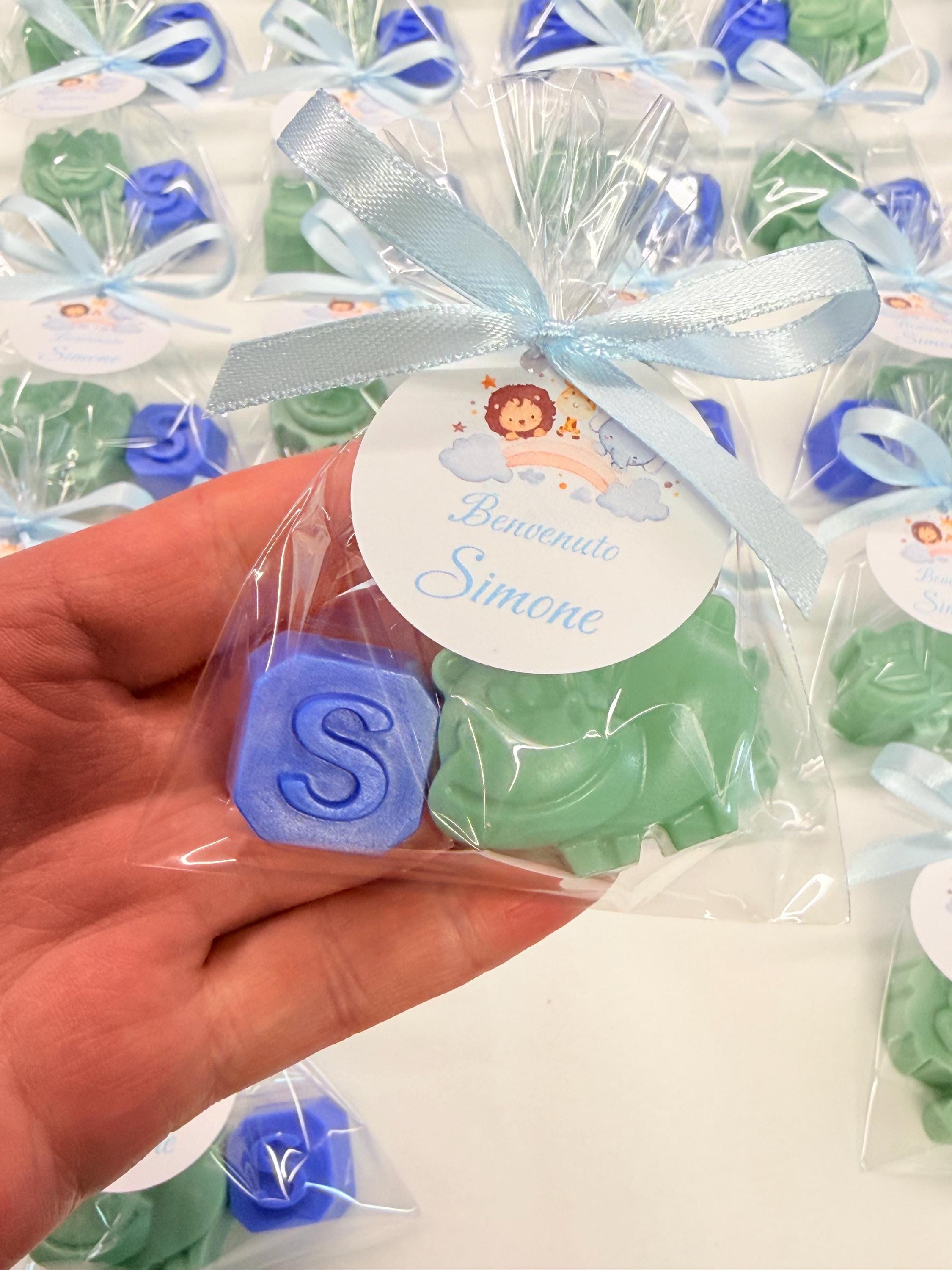 SAVON "PETITS ANIMAUX + LETTRE" avec sachet transparent et étiquette personnalisée