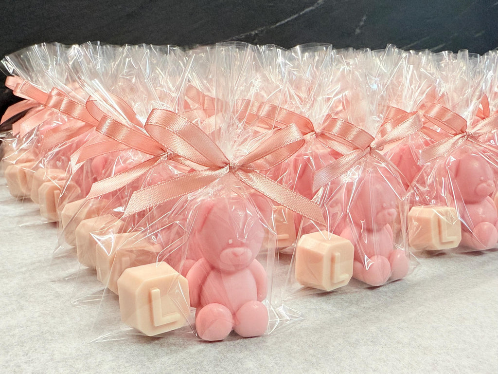"TEDDY BEAR + LETTER" SOAP with clear bag and personalized tag