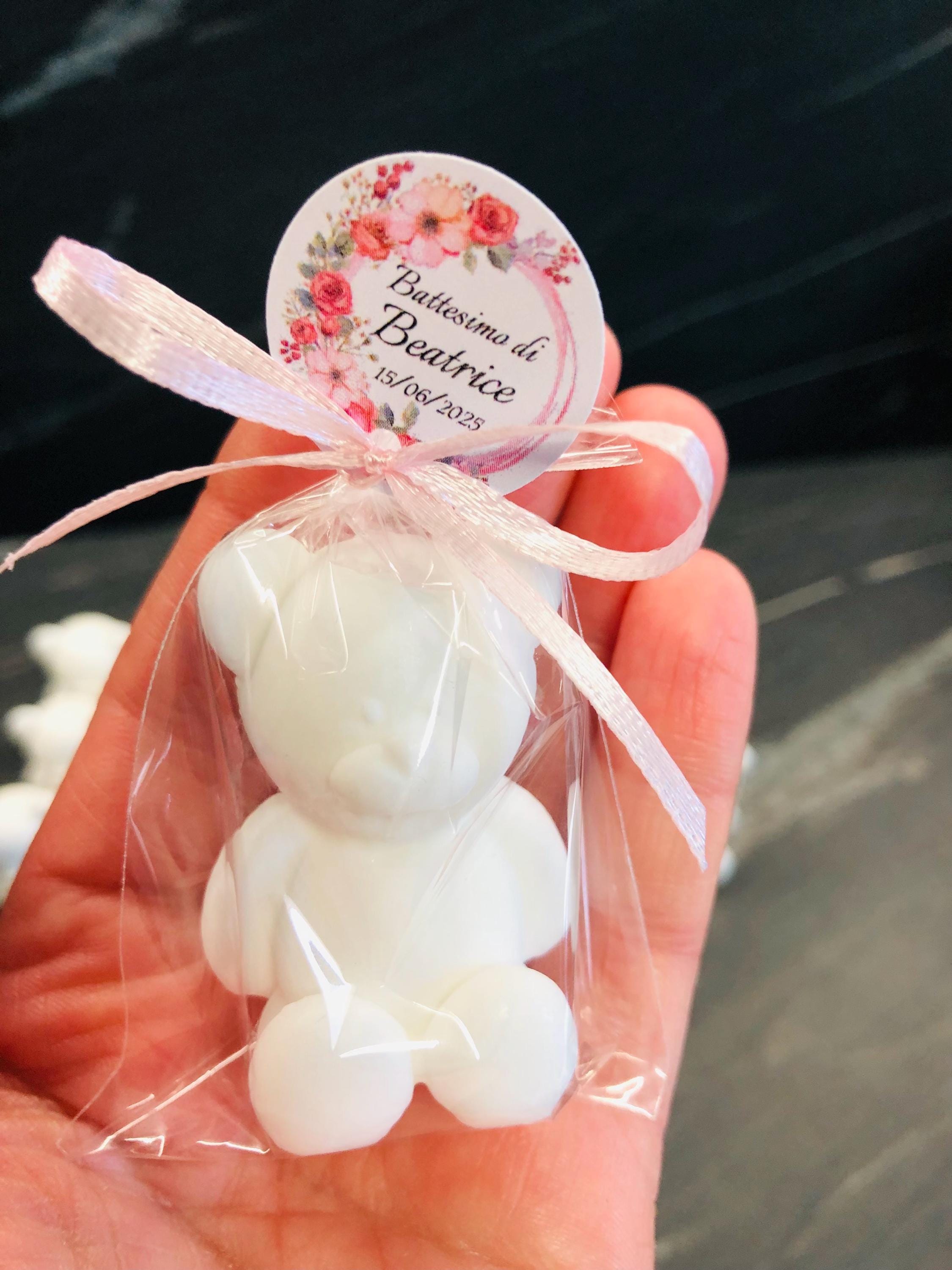 SAPONE "ORSETTO" Bianco, Inodore con sacchetto trasparente e tag personalizzato