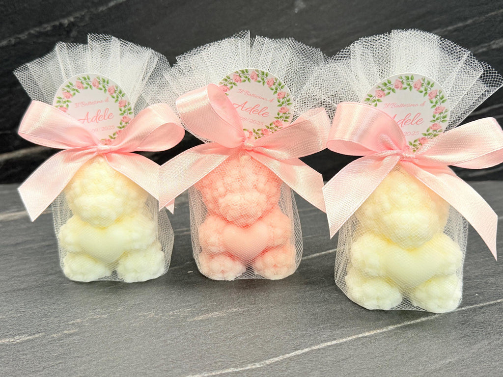 SCENTED "TEDDY BEAR" CANDLE with tulle and personalized tag