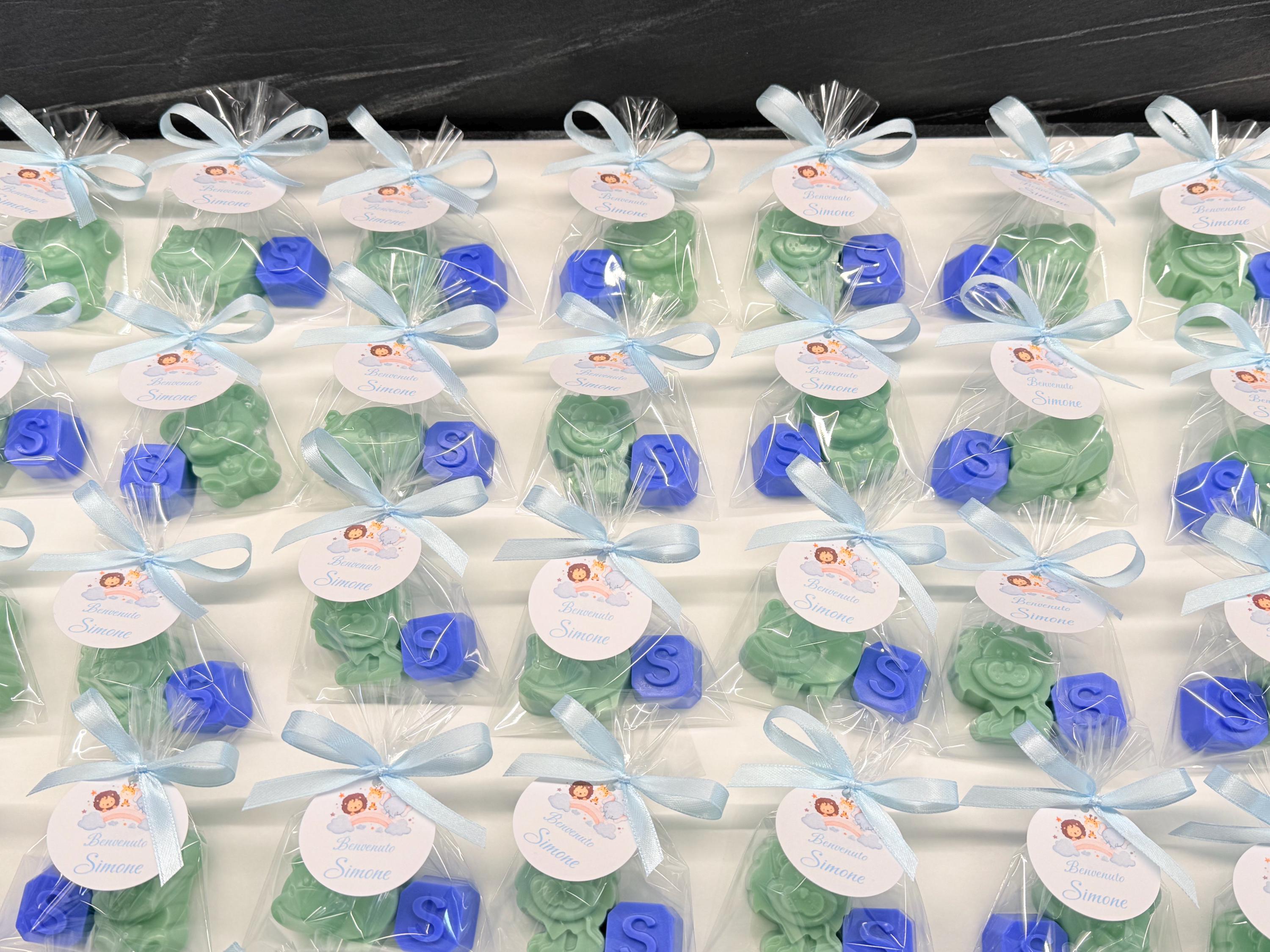 SAVON "PETITS ANIMAUX + LETTRE" avec sachet transparent et étiquette personnalisée