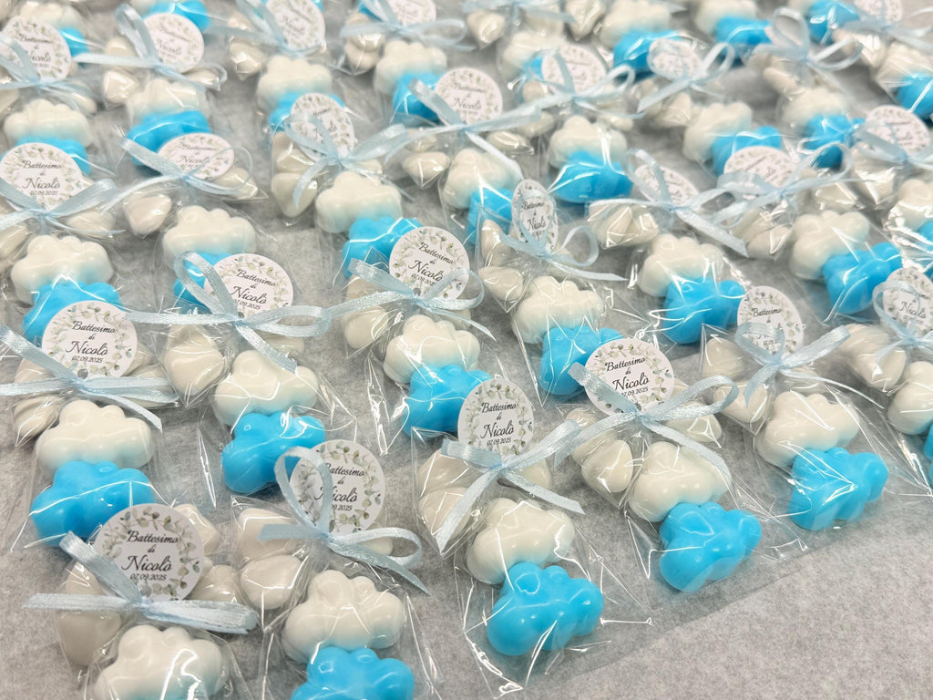"2 NUVOLETTE" SOAP with transparent bag, 5 heart-shaped confetti, and personalized tag