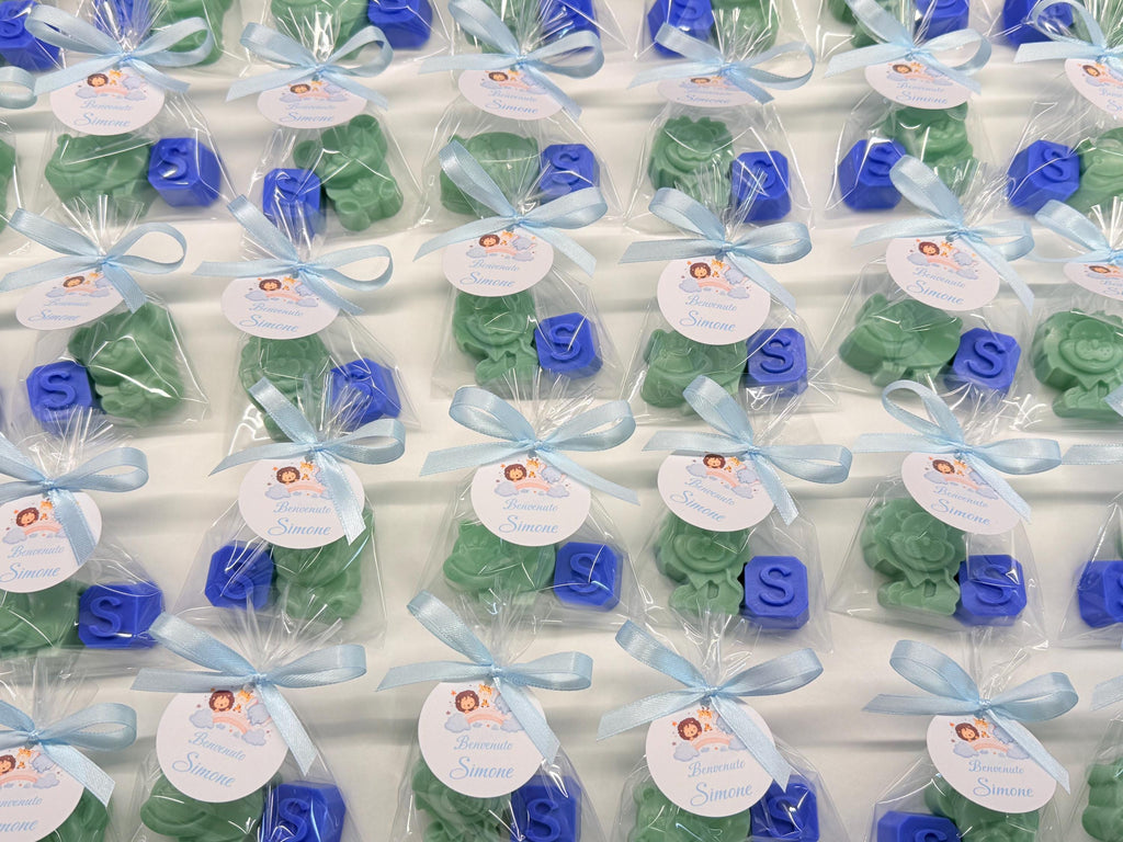 SAVON "PETITS ANIMAUX + LETTRE" avec sachet transparent et étiquette personnalisée