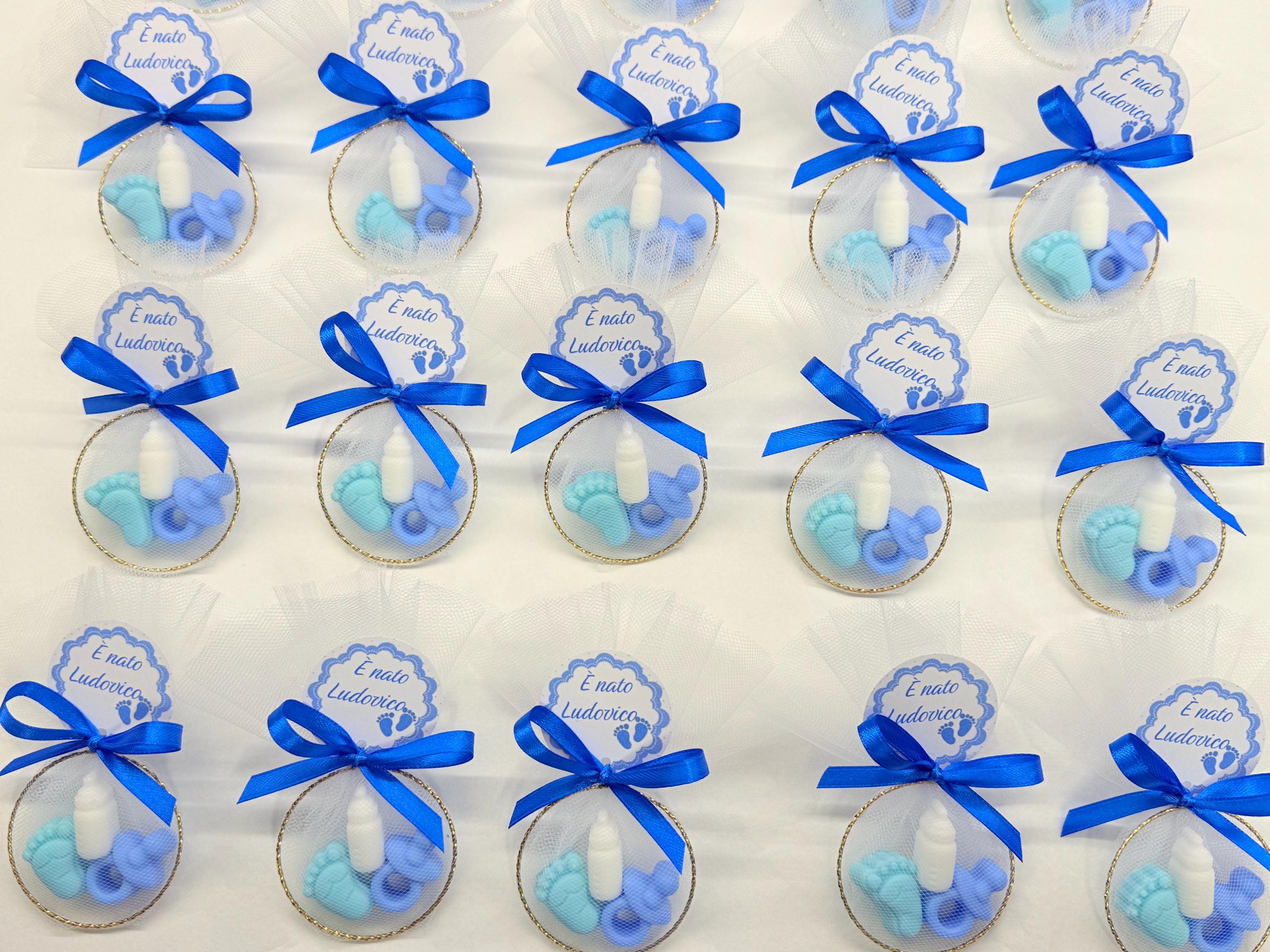 Mini savon "NAISSANCE" avec cercle, tulle et étiquette personnalisée