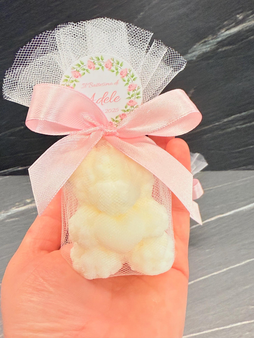 SCENTED "TEDDY BEAR" CANDLE with tulle and personalized tag